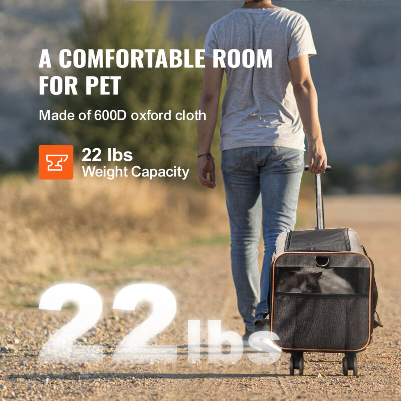 VEVOR Cat & Dog Carrier with Wheels, Airline Approved, Grey - Image 5