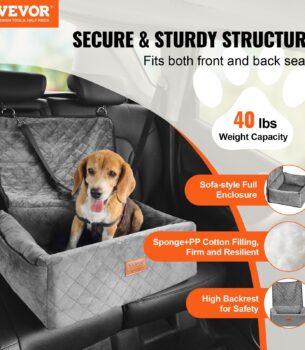 VEVOR Dog Booster Car Seat for Small & Medium Pets, 40 lbs, Gray