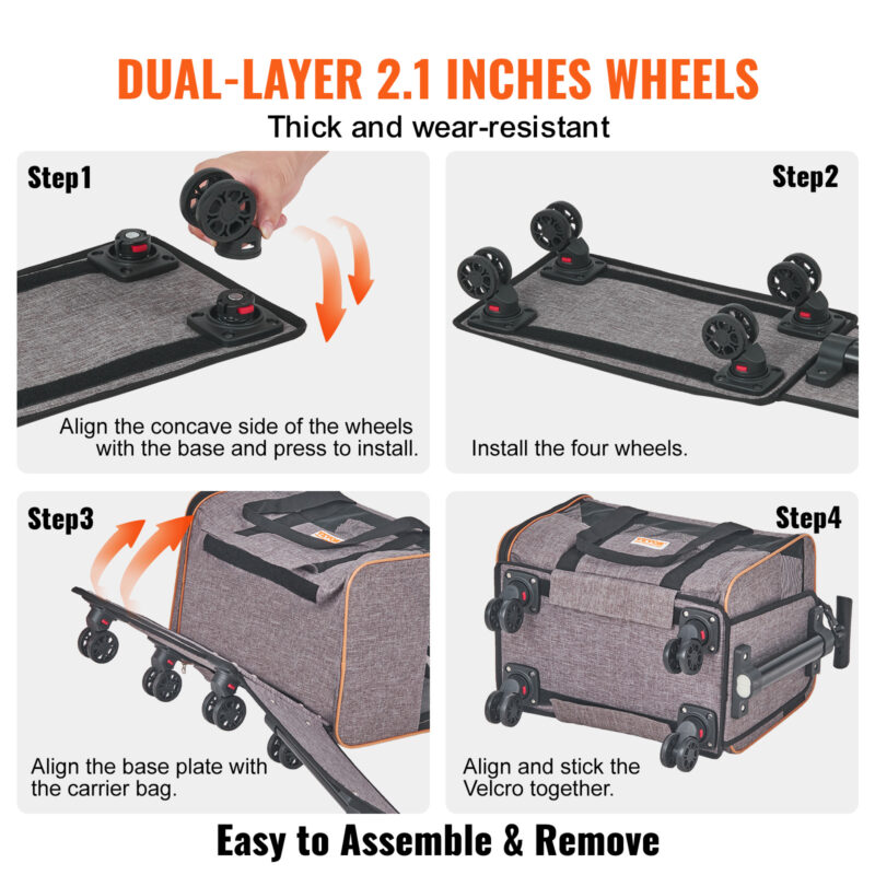 VEVOR Cat & Dog Carrier with Wheels, Airline Approved, Grey - Image 3