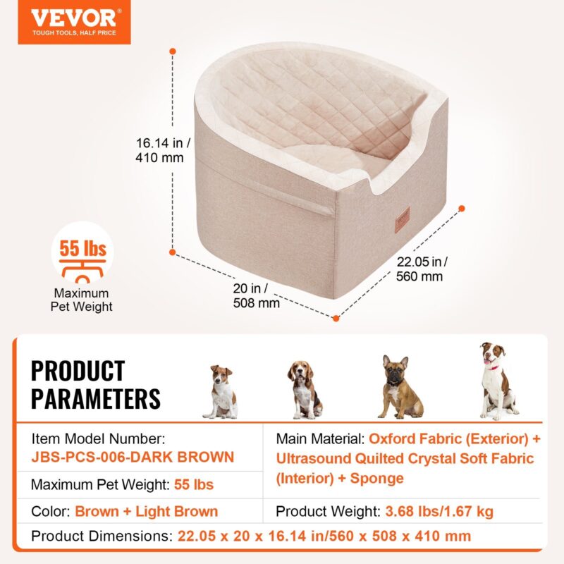 VEVOR Dog Booster Car Seat for Small & Medium Pets, 55 lbs, Brown - Image 5