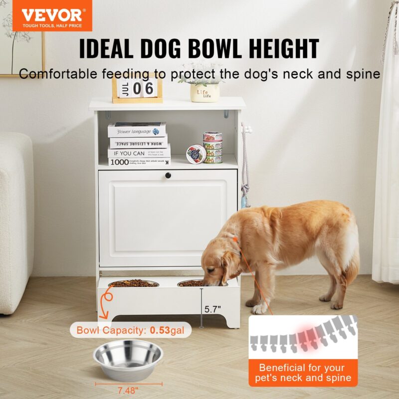 VEVOR Pet Feeding Station with 2 Elevated Dog Bowls & Storage