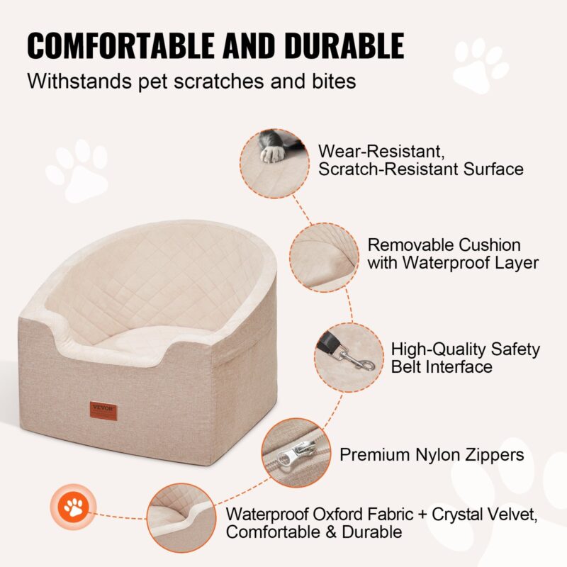 VEVOR Dog Booster Car Seat for Small & Medium Pets, 55 lbs, Brown - Image 4