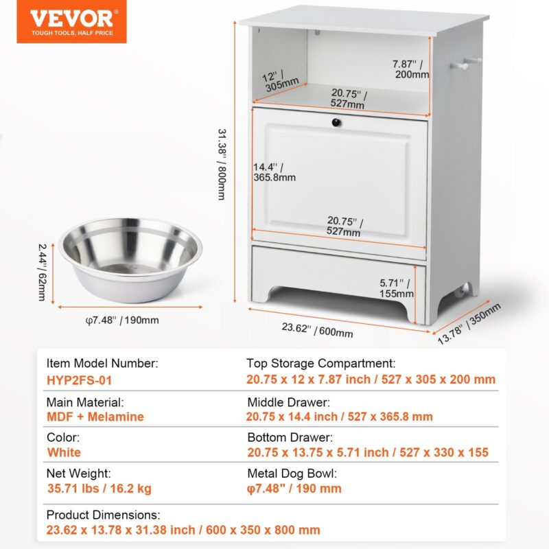 VEVOR Pet Feeding Station with 2 Elevated Dog Bowls & Storage - Image 2