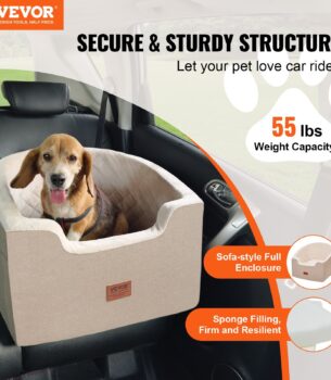 VEVOR Dog Booster Car Seat for Small & Medium Pets, 55 lbs, Brown