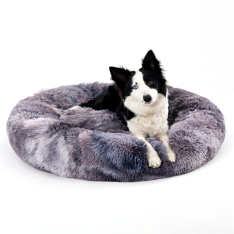 Fluffy Donut Dog Bed – Soft Plush Calming Pet Cushion