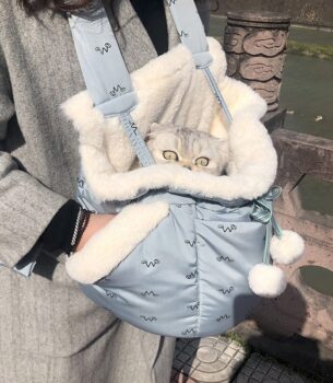 Warm Flannel Pet Carrier Backpack for Winter Travel