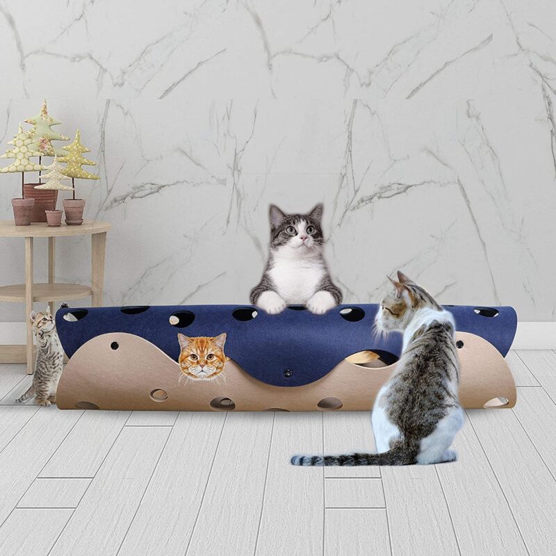 Collapsible Cat Tunnel Toy w/ Felt Pom Poms - Image 10